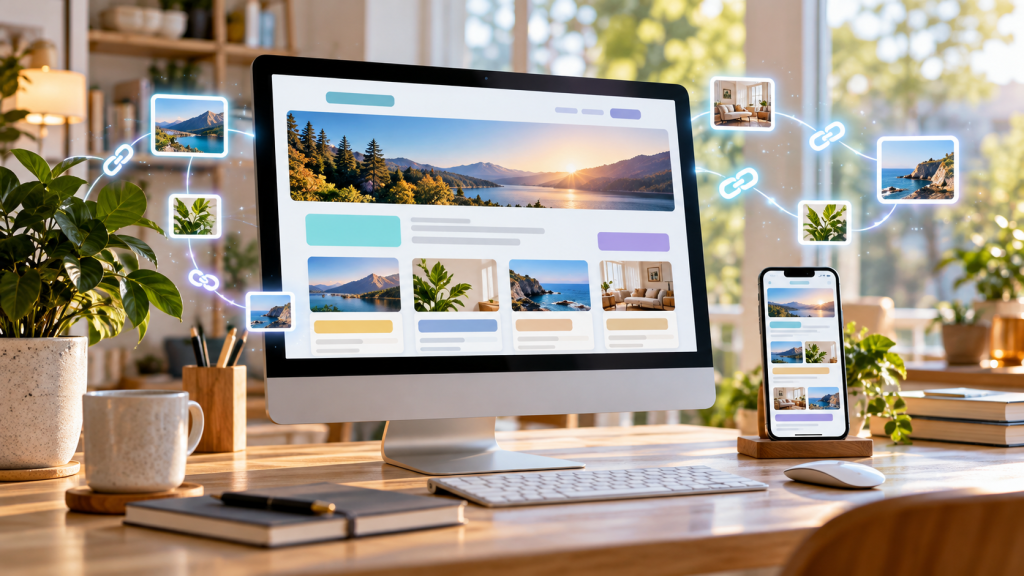 Maillage web lumineux sur bureau-5