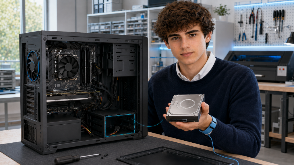 Le disque dur d’un PC ouvert